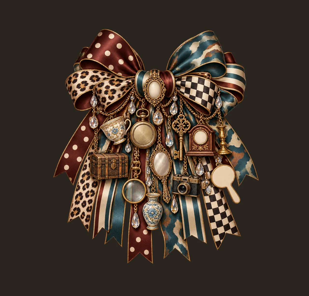 Antique Collector Bow Charm PNG, Gold Chain Charms, Transparent Sublimation Design, Digital Download contrast preview thumbnail