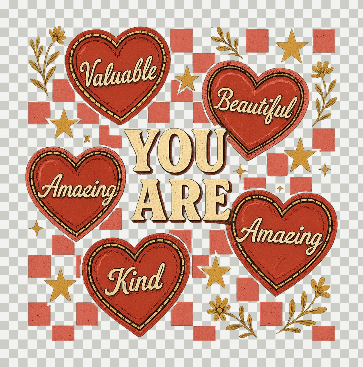 You Are Enough Valentine Hearts Retro Candy Heart Design transparency and detail preview thumbnail