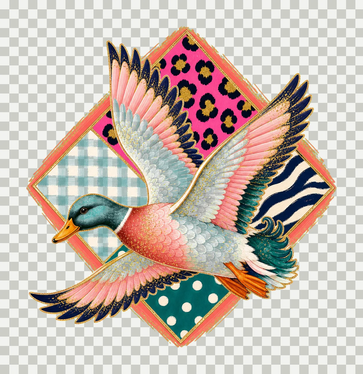 Flying Mallard Duck Colorful Preppy Hunting Variation C transparency and detail preview thumbnail