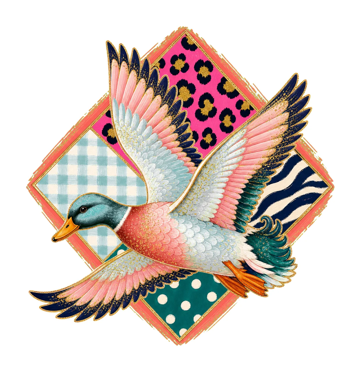 Flying Mallard Duck Colorful Preppy Hunting Variation C