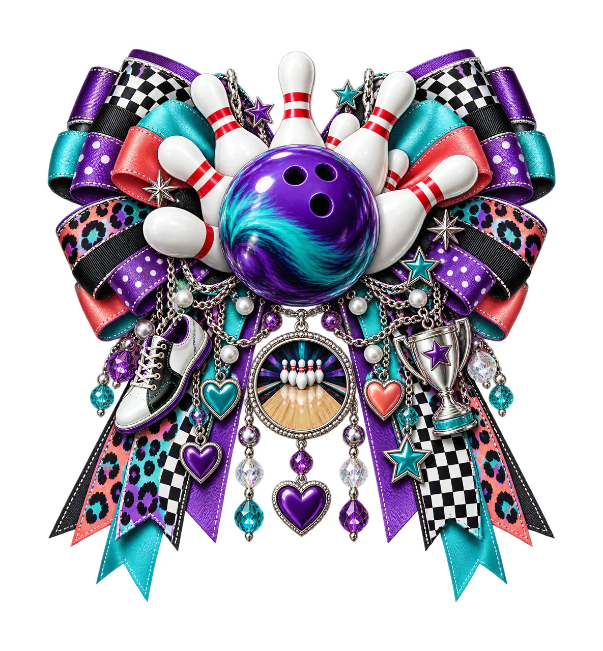 Bowling PNG, Bowling Ball and Bowling Pins Coquette Bow, No Text Sublimation Clipart, Transparent Digital Download