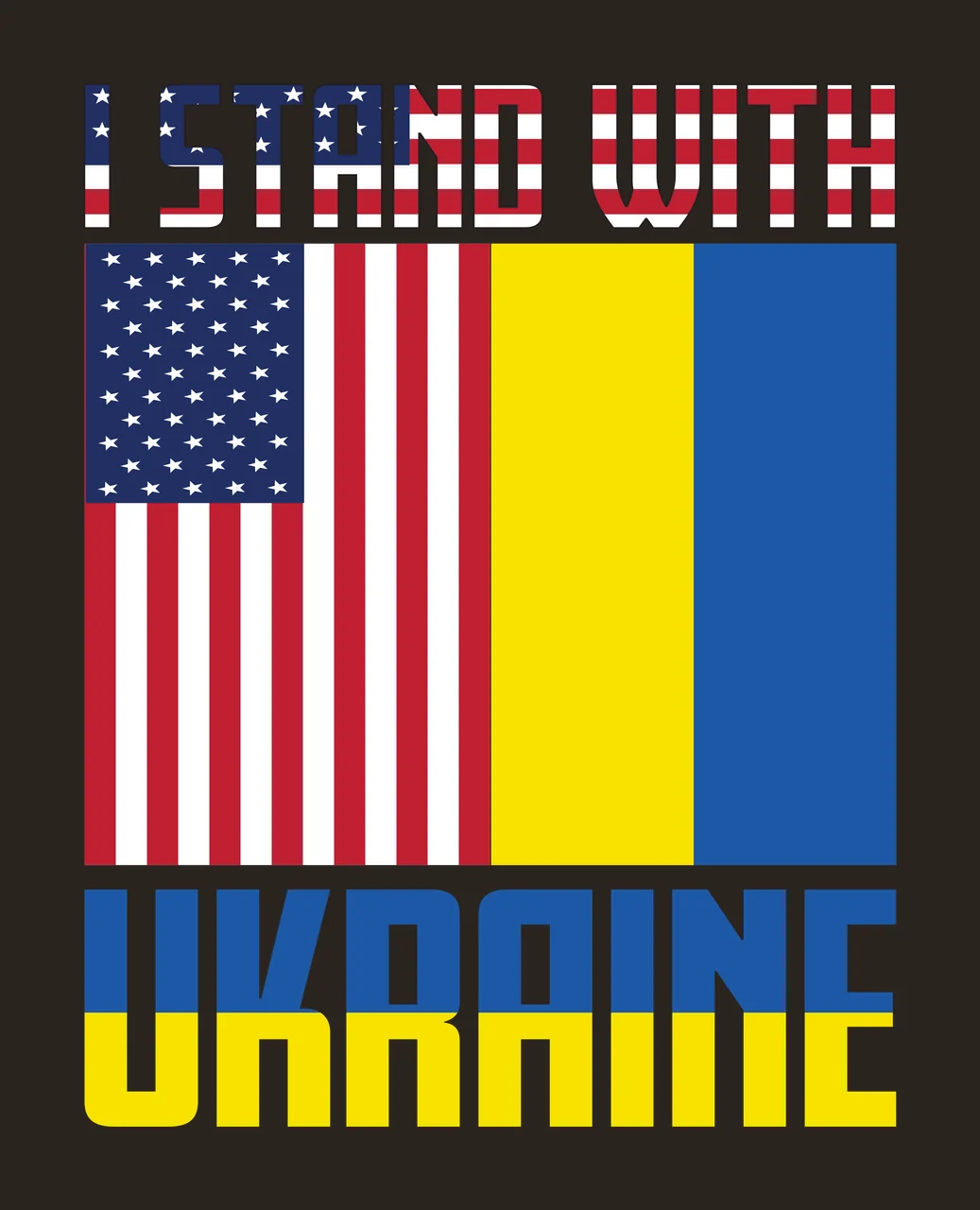 I STAND WITH UKRAINE USA Ukraine alliance emblem Design with United States flag, Ukrainian flag, patterned typography and dual tone text in red, white and blue contrast preview thumbnail