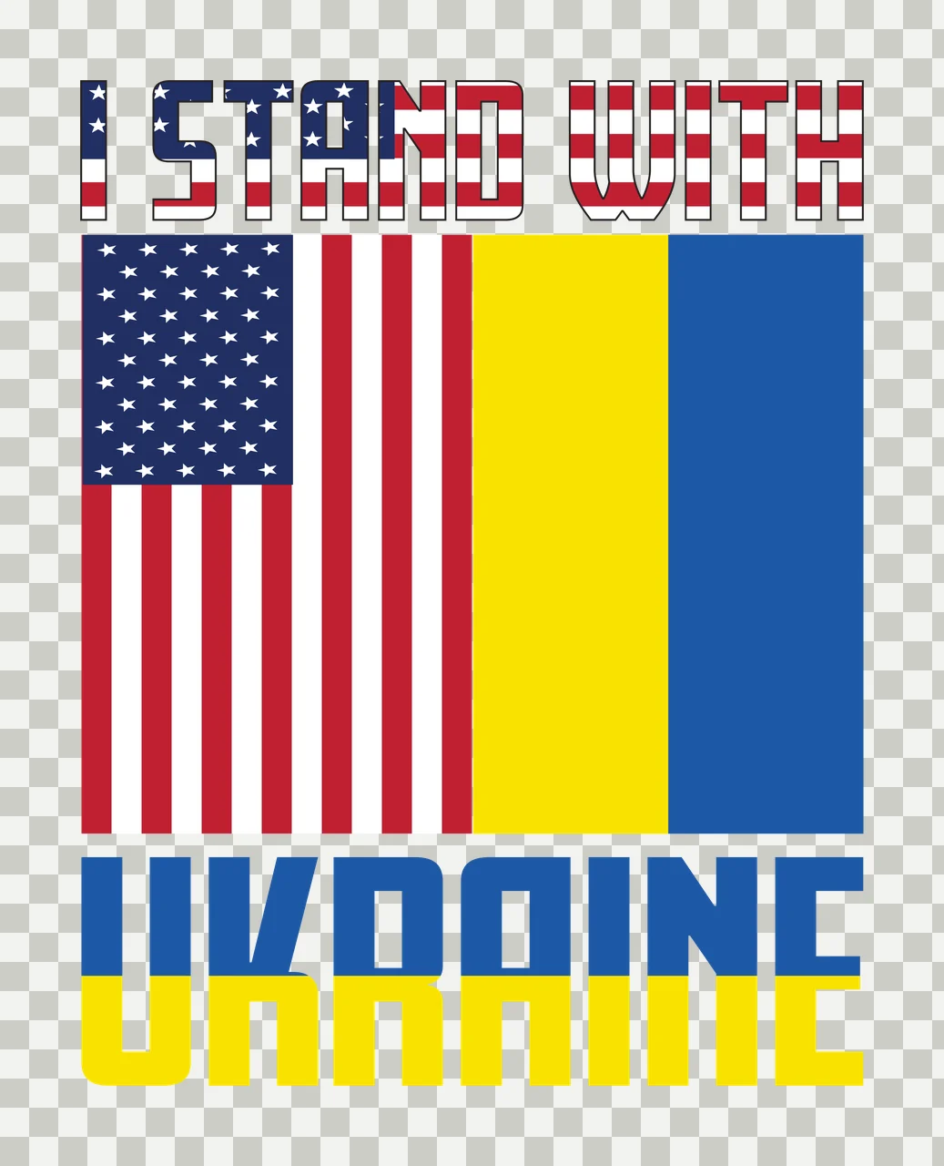 I STAND WITH UKRAINE USA Ukraine alliance emblem Design with United States flag, Ukrainian flag, patterned typography and dual tone text in red, white and blue transparency and detail preview thumbnail