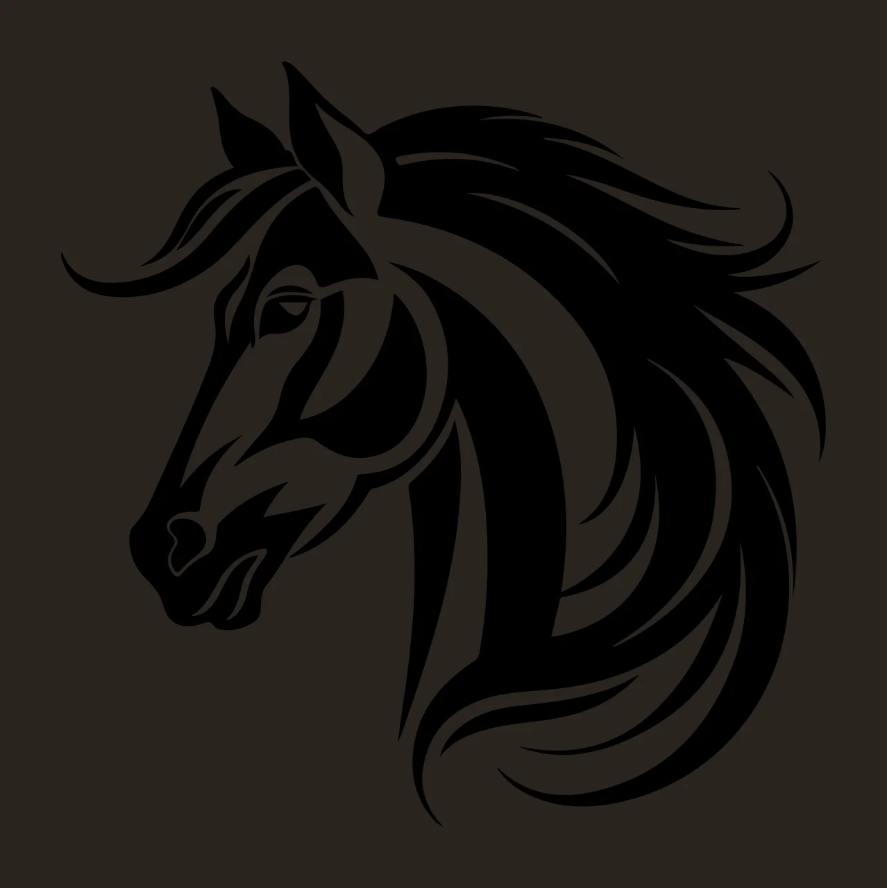Horse Head Stylized Silhouette With Flowing Mane graphic black contrast preview thumbnail