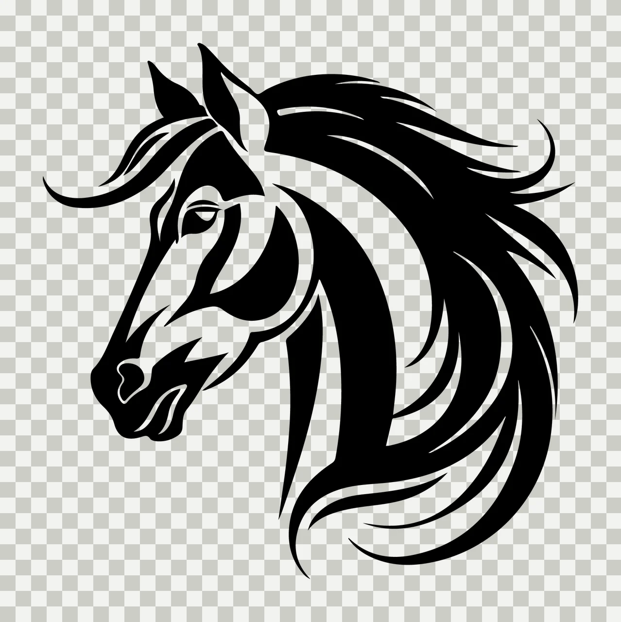 Horse Head Stylized Silhouette With Flowing Mane graphic black transparency and detail preview thumbnail