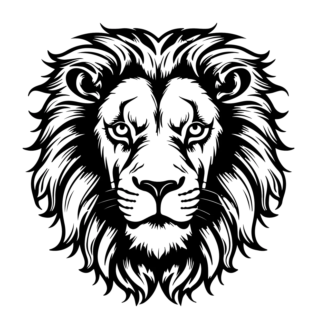 Lion Head Majestic Mane Graphic Illustration facing forward