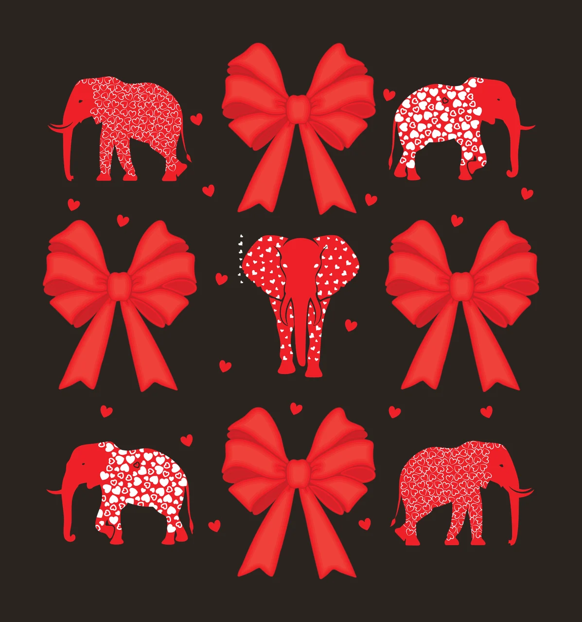 Elephant Bow Pink And Heart Pattern elephants bows arranged in a grid contrast preview thumbnail