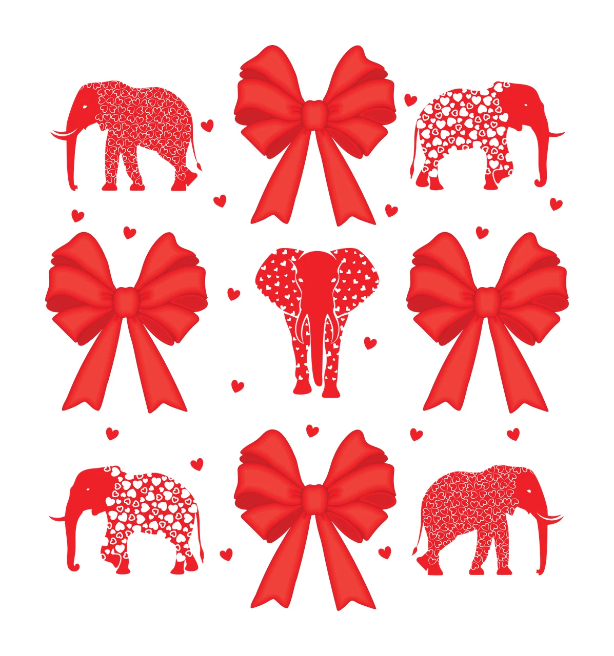 Elephant Bow Pink And Heart Pattern elephants bows arranged in a grid