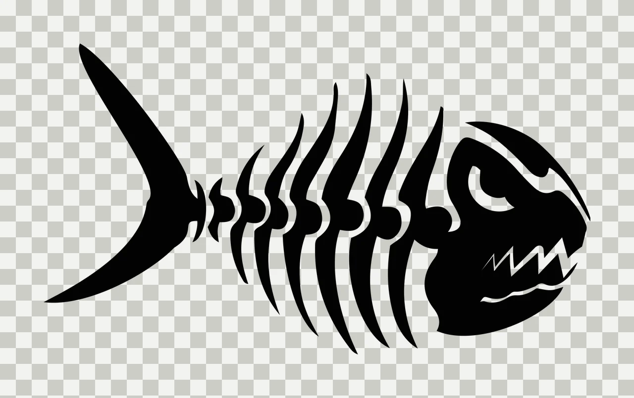 Bones Black Fish Skeleton With Sharp Teeth silhouette marine transparency and detail preview thumbnail