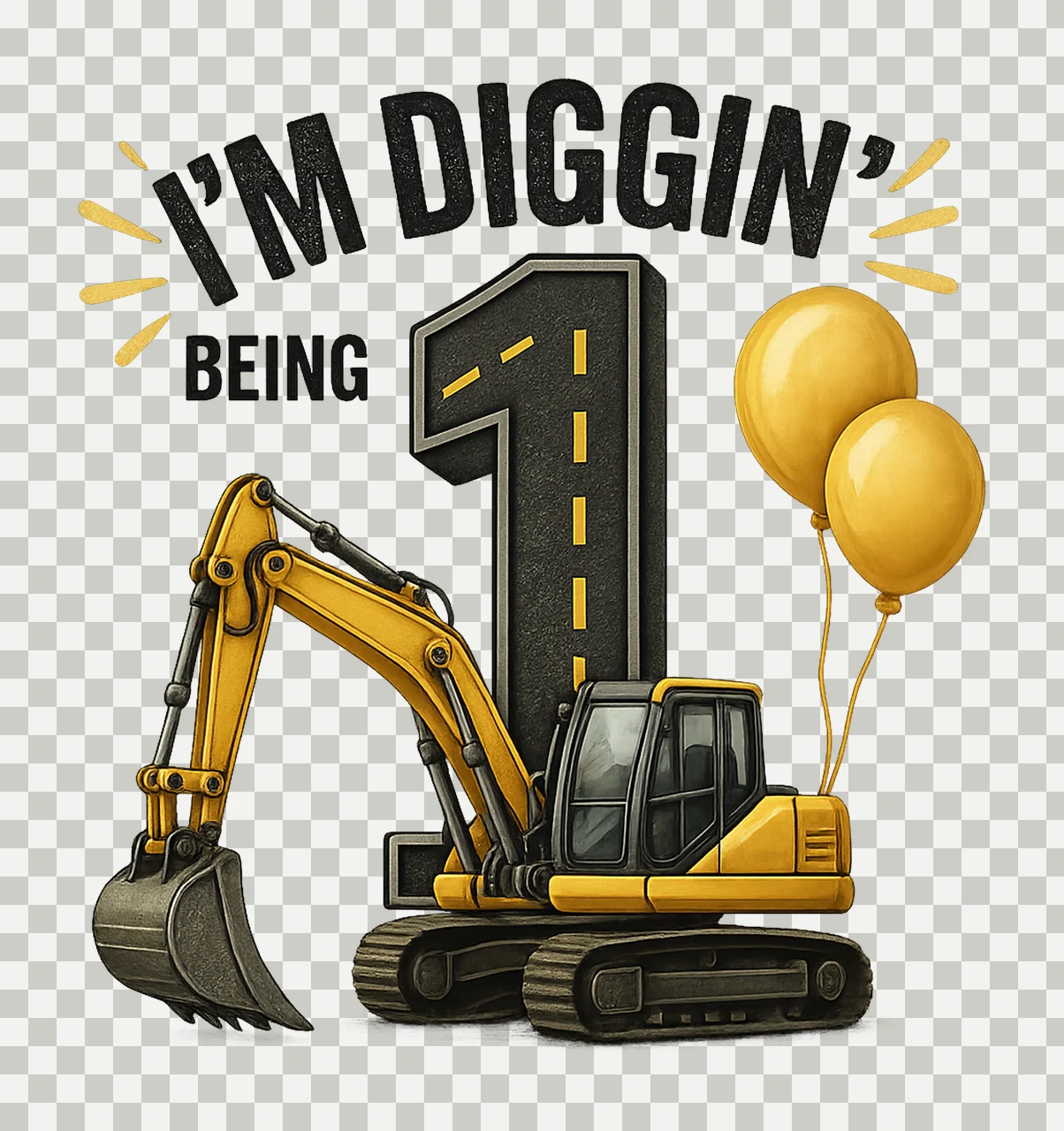 Construction Artwork Digger Tractor 2nd Birthday Variation A transparency and detail preview thumbnail