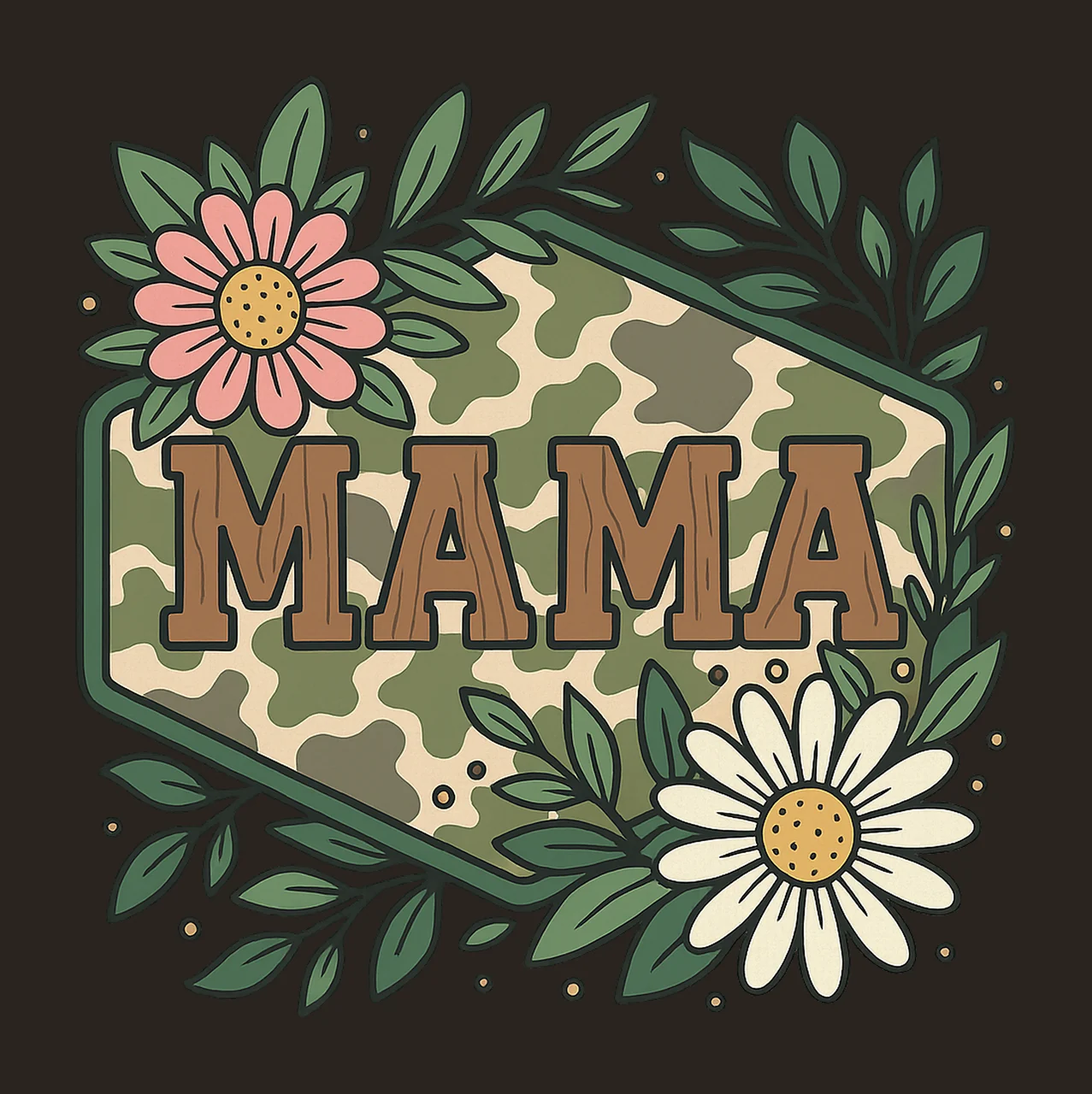 Mama Text Design Decorated With Flowers And Camouflage contrast preview thumbnail