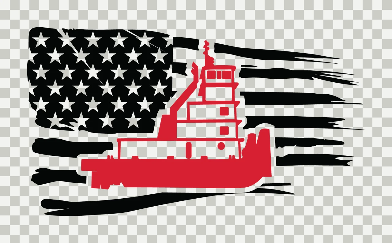 Boat Tugboat On A Distressed Patterned Flag black silhouette transparency and detail preview thumbnail