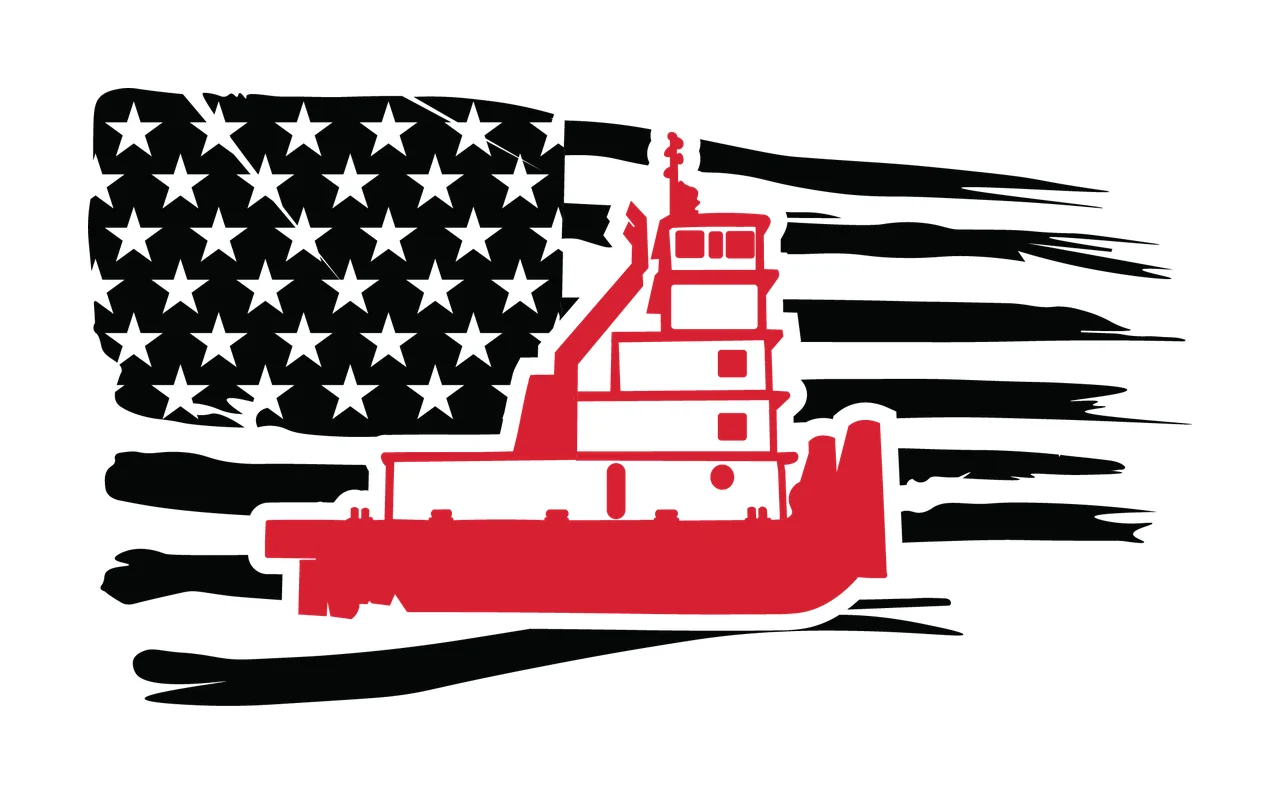 Boat Tugboat On A Distressed Patterned Flag black silhouette