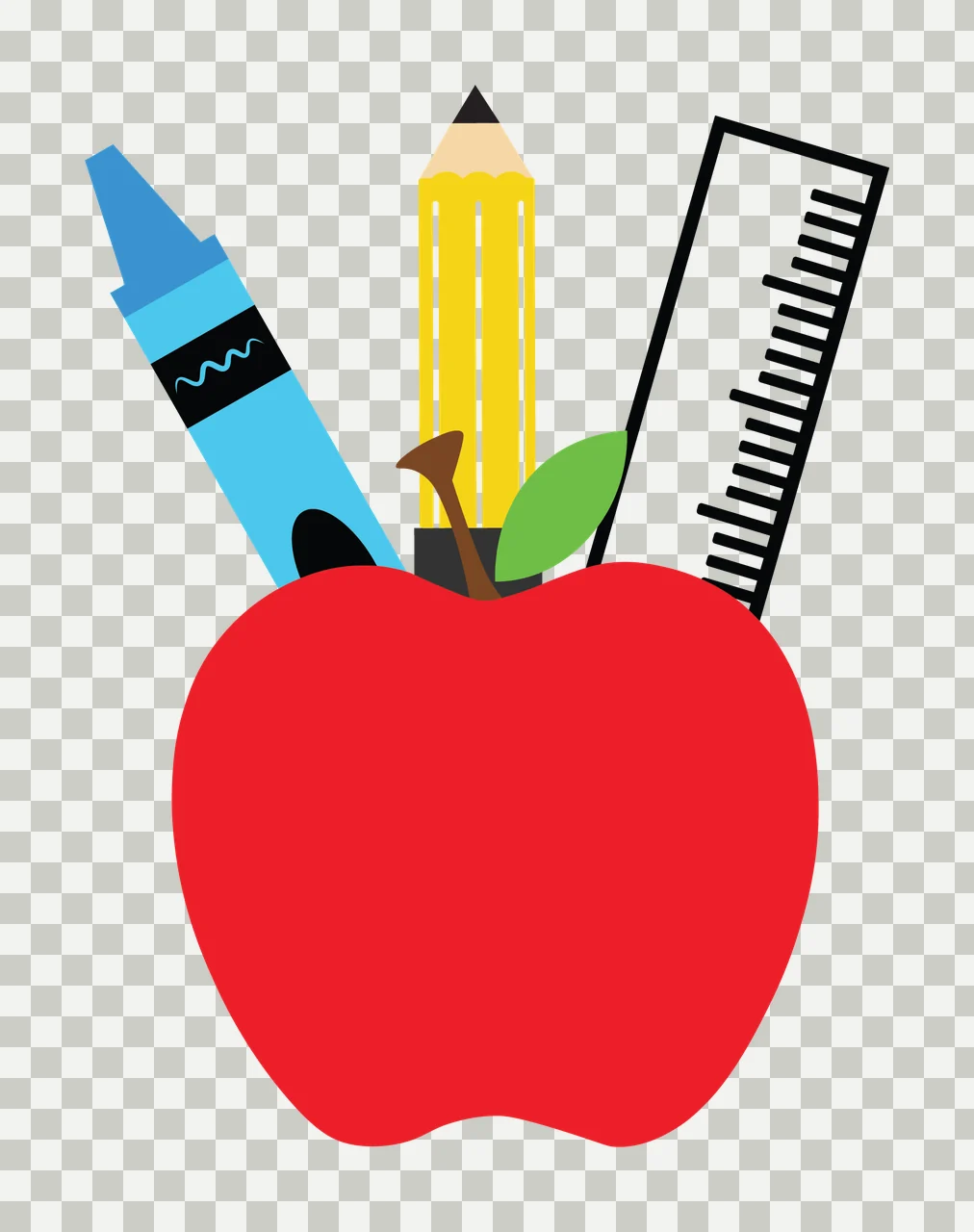 School Apple Shape With Supplies pencil ruler writing instrument transparency and detail preview thumbnail