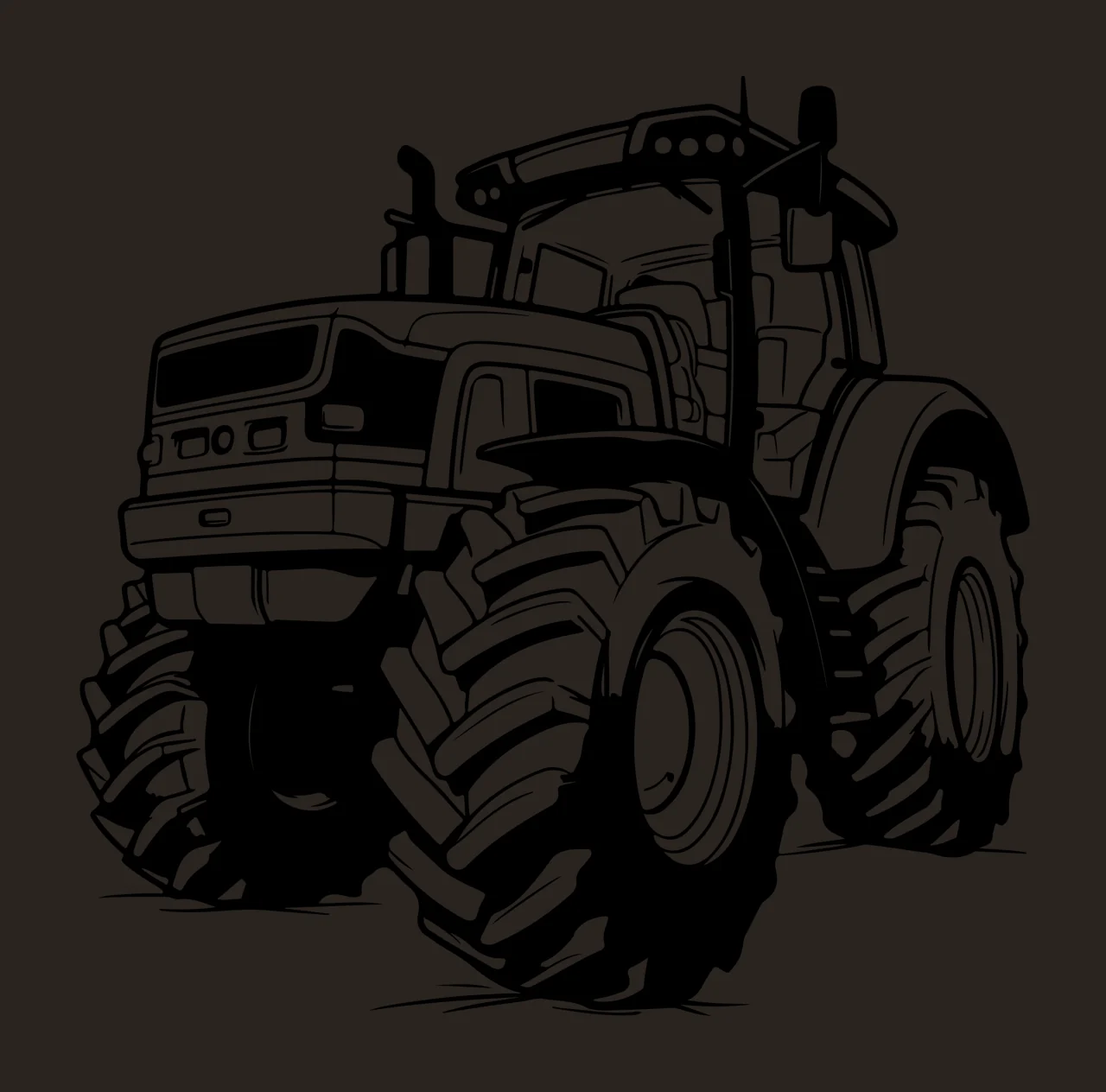 Black And White Tractor Illustration stationary wheels Variation contrast preview thumbnail