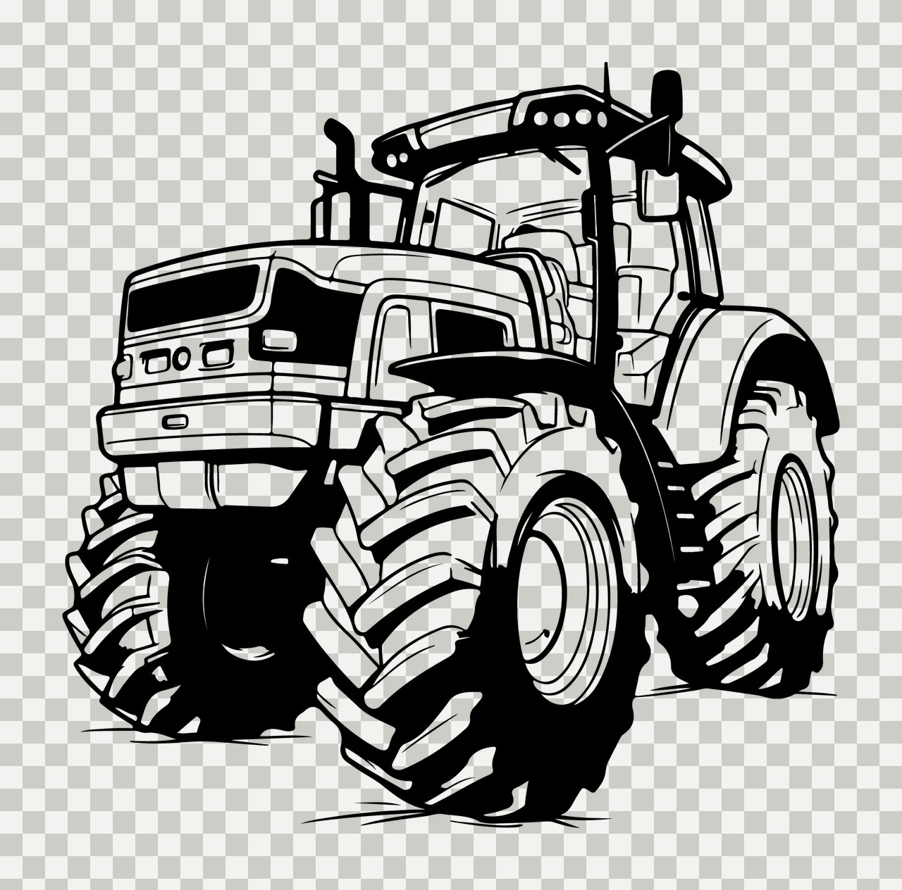 Black And White Tractor Illustration stationary wheels Variation transparency and detail preview thumbnail