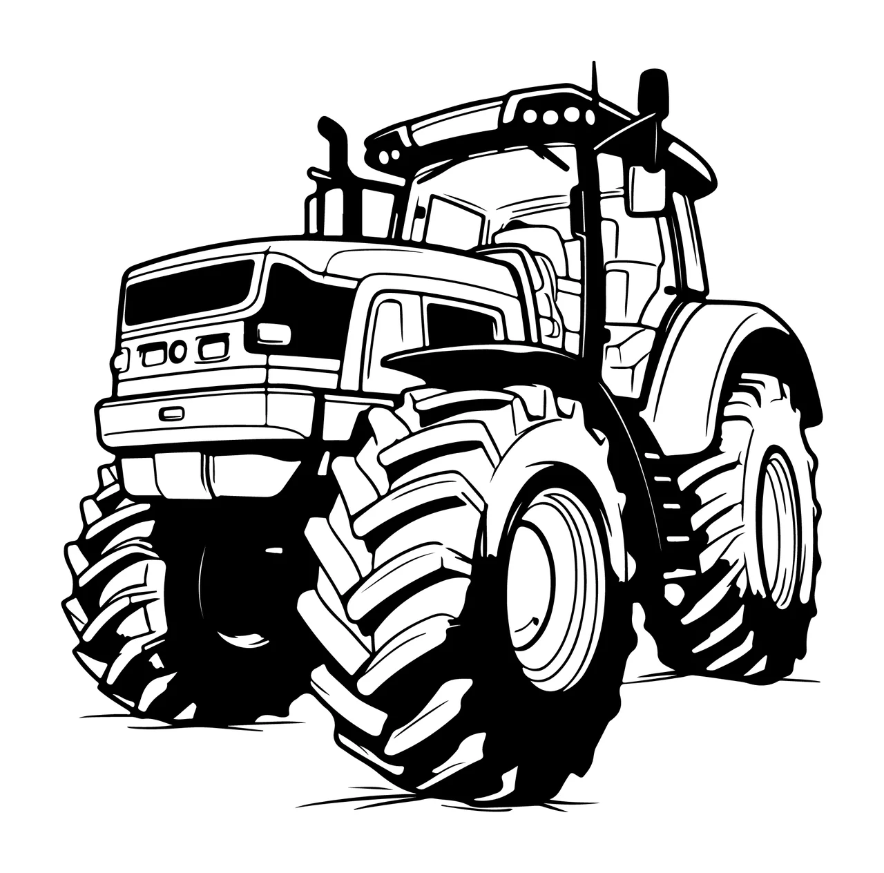 Black And White Tractor Illustration stationary wheels Variation