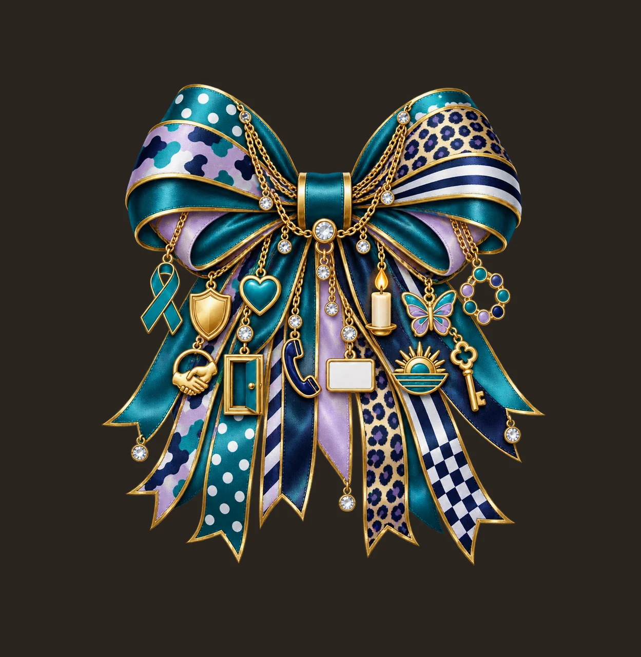Sexual Assault Awareness and Survivor Support Bow Charm PNG, Gold Chain Charms, Transparent Sublimation Design, Digital Download contrast preview thumbnail