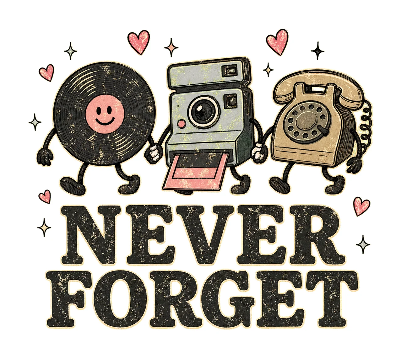 Never Forget Cute Retro Vinyl Sublimation Design Variation B