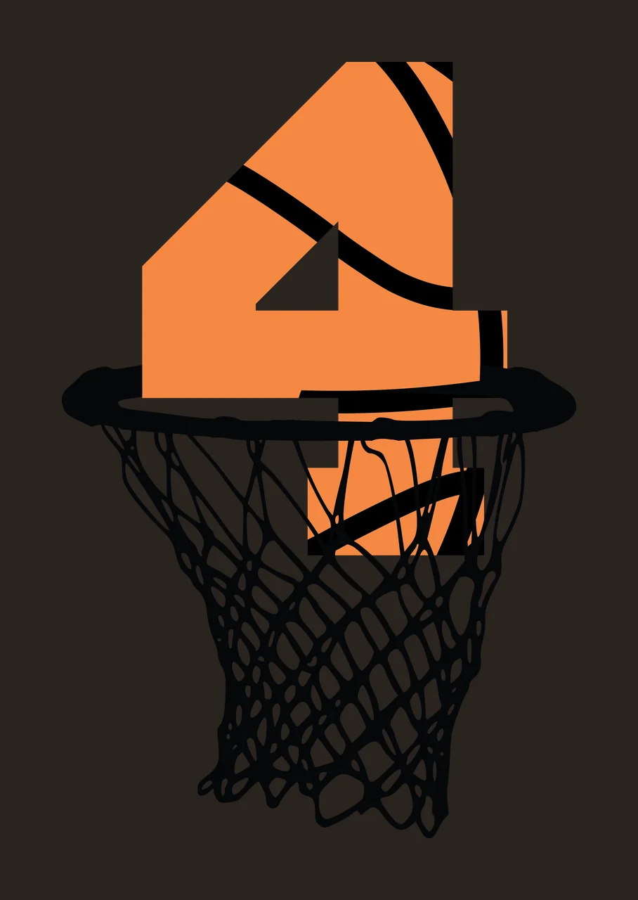 Basketball Number 4 Black Silhouette Of Four Inside hoop net contrast preview thumbnail