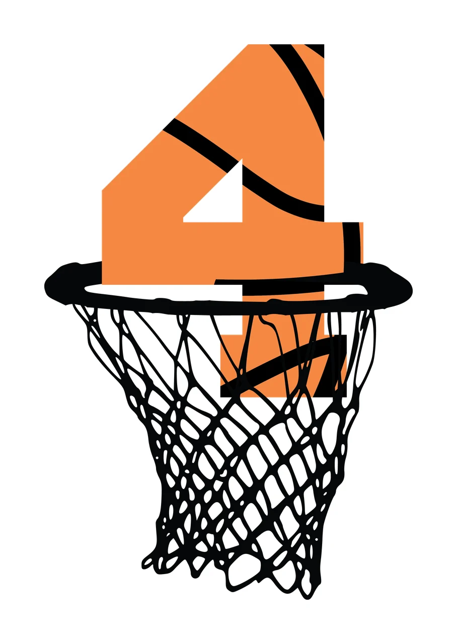Basketball Number 4 Black Silhouette Of Four Inside hoop net