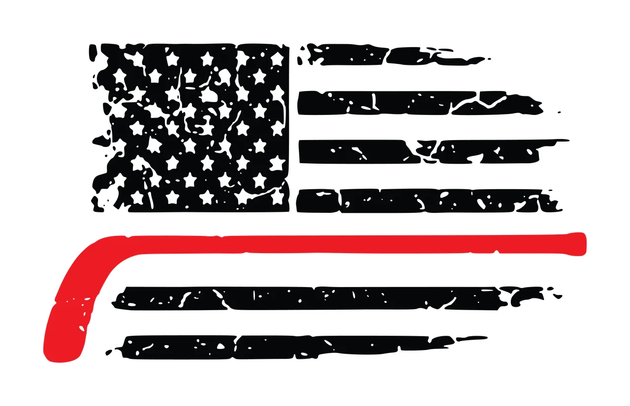 Hockey Flag Horizontal Distressed Graphic With A Single stick