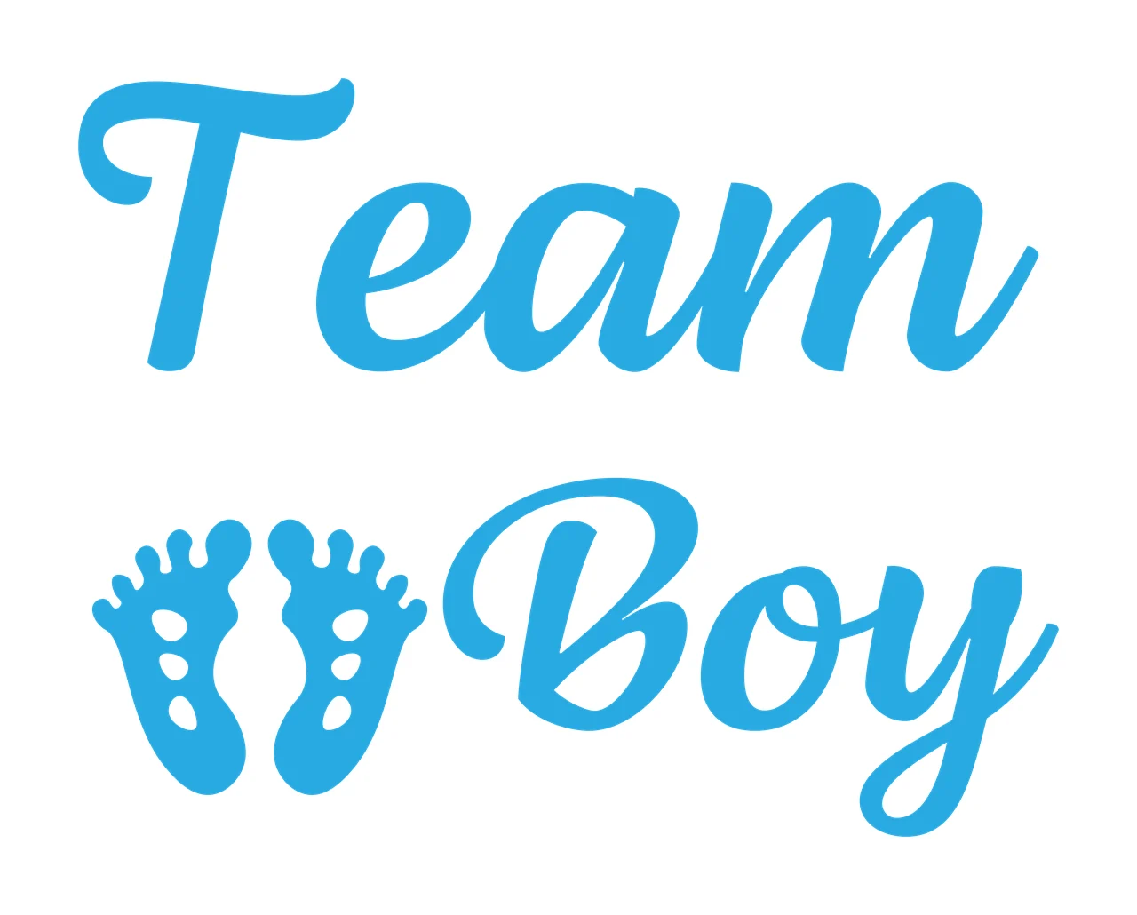 Team Boy Typography Design with Team text, baby footprints and cursive script font in light blue and white