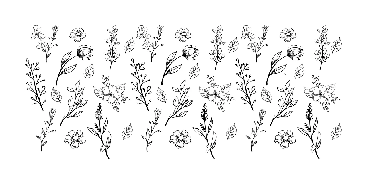 Can Glass Wrap Floral Elements Sketch Collection Flowers and leaves