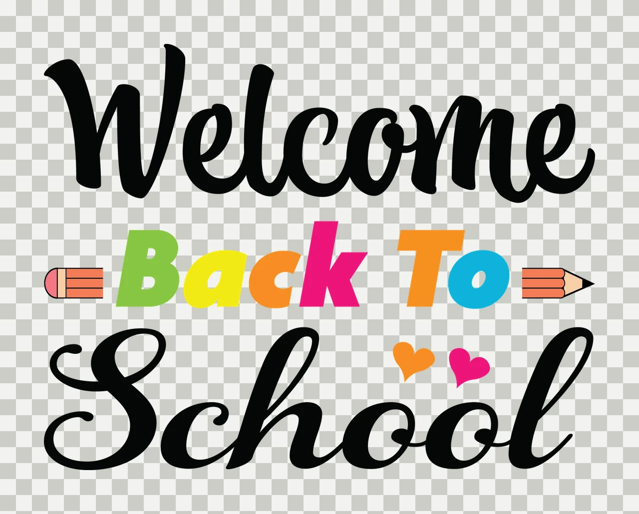Welcome Back To School Text Graphic typography with hearts transparency and detail preview thumbnail