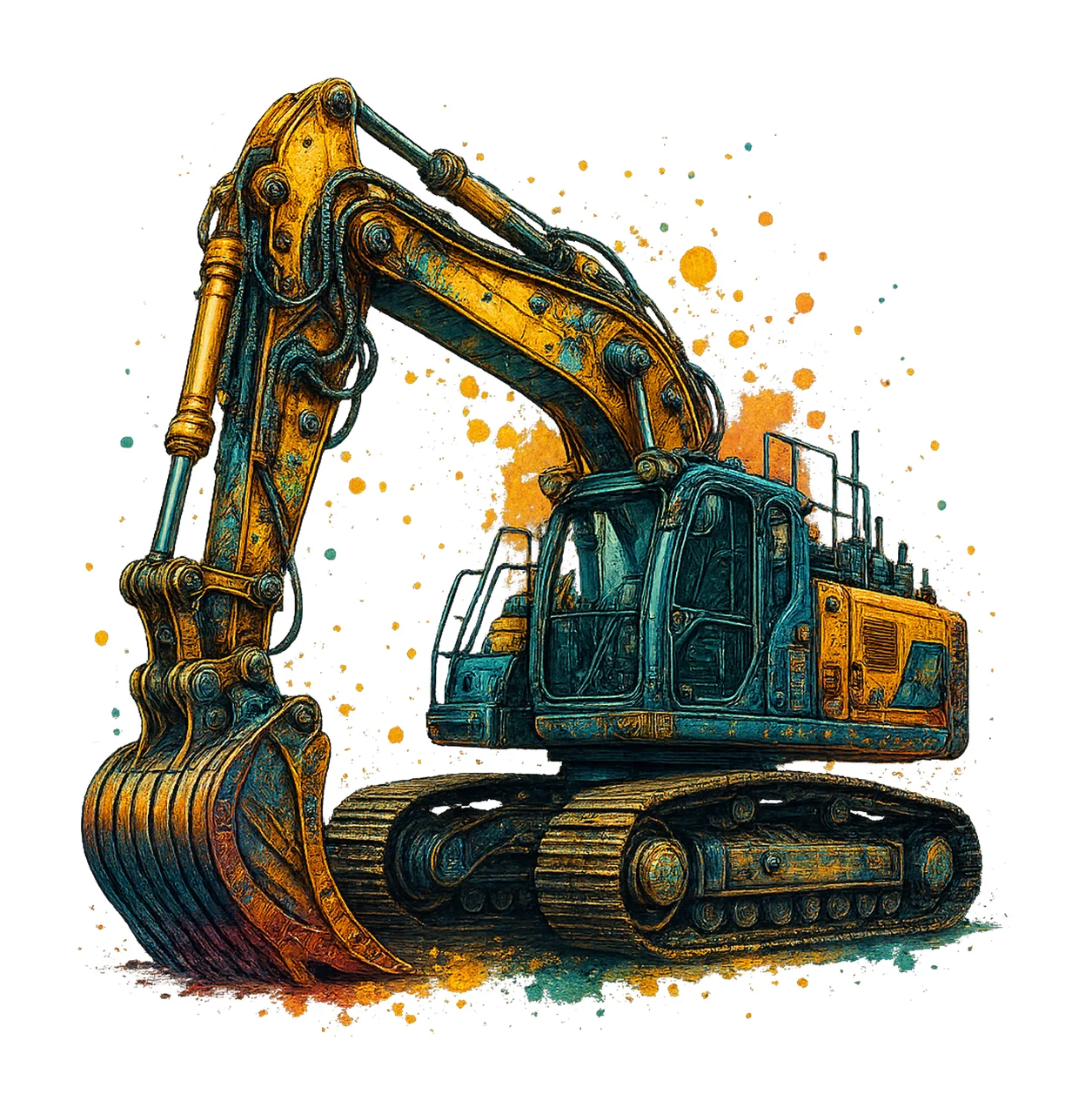 Paint Splash Excavator Construction Truck Design Watercolor