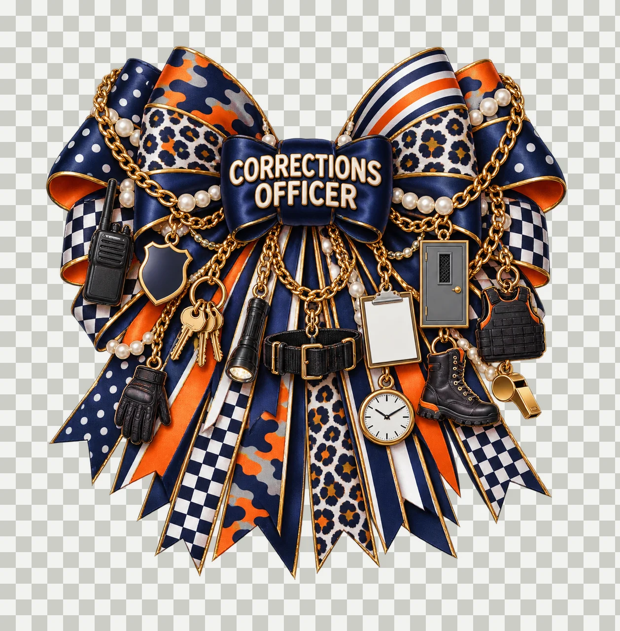 Corrections Officer Bow Charm PNG, Gold Chain Charms, Transparent Sublimation Design, Digital Download transparency and detail preview thumbnail