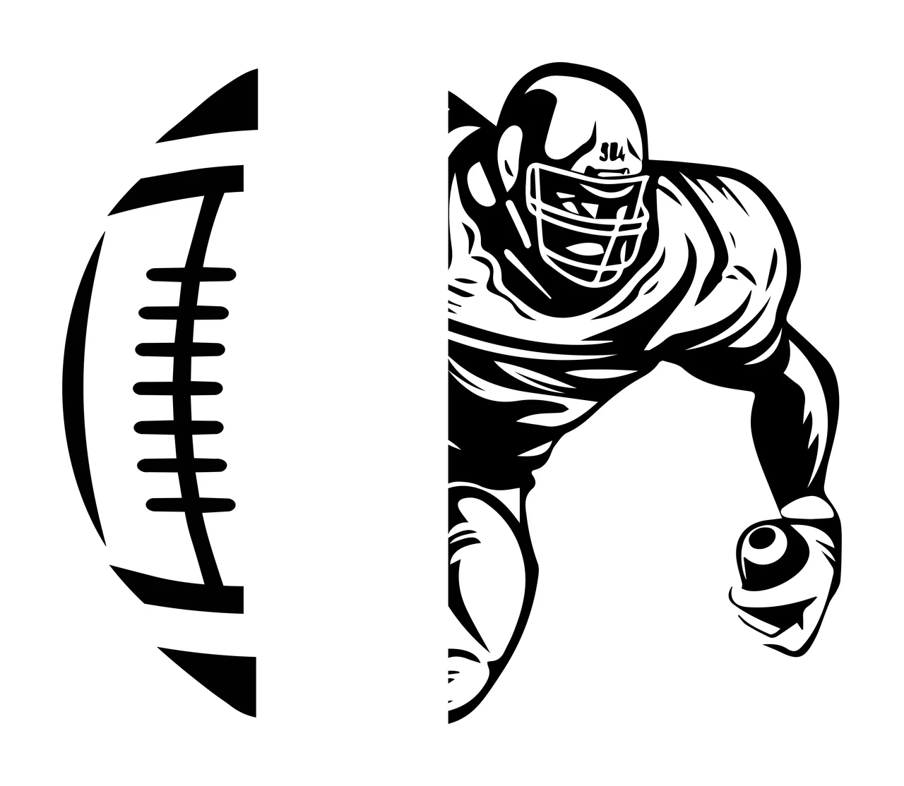 Football Player Silhouette With Half Ball running black white