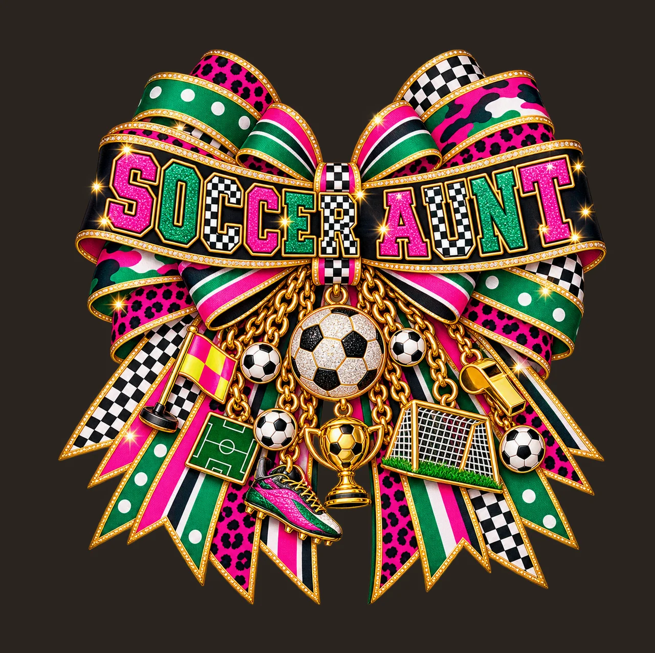 Soccer Aunt Bow Charm PNG, Patterned Varsity Aunt Ribbon Clipart, Transparent Sublimation Digital Download contrast preview thumbnail