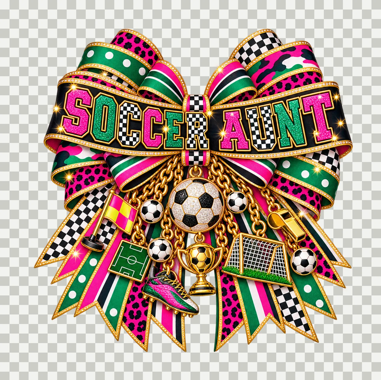 Soccer Aunt Bow Charm PNG, Patterned Varsity Aunt Ribbon Clipart, Transparent Sublimation Digital Download transparency and detail preview thumbnail