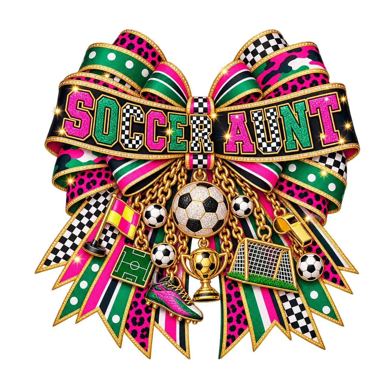Soccer Aunt Bow Charm PNG, Patterned Varsity Aunt Ribbon Clipart, Transparent Sublimation Digital Download
