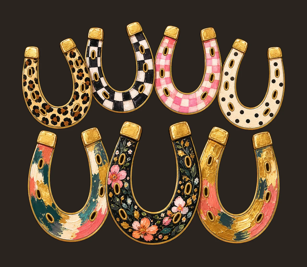 Faux Oil Painted Horseshoes PNG Leopard Checkerboard bundle 03 contrast preview thumbnail