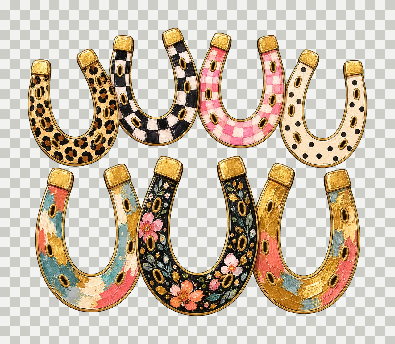 Faux Oil Painted Horseshoes PNG Leopard Checkerboard bundle 03 transparency and detail preview thumbnail