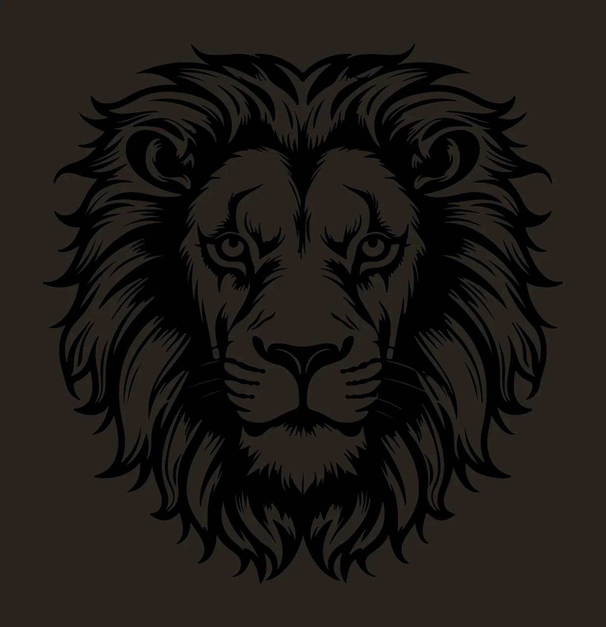 Lion Head Facing Forward Portrait mane black white plain animal contrast preview thumbnail