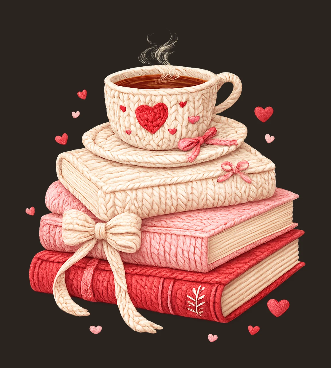 Crochet Books and Coffee Yarn Texture Valentine Cup Cozy contrast preview thumbnail