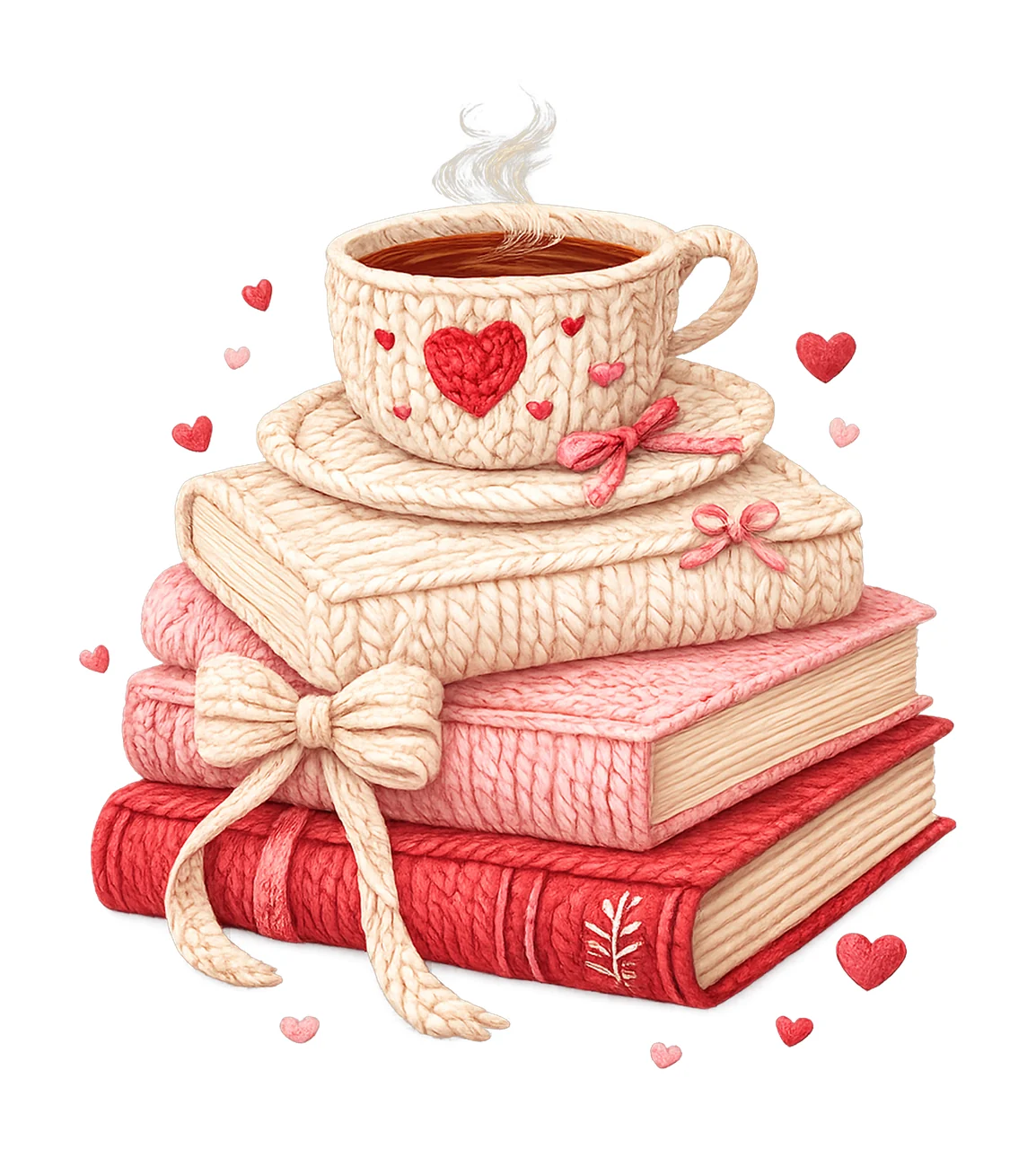 Crochet Books and Coffee Yarn Texture Valentine Cup Cozy