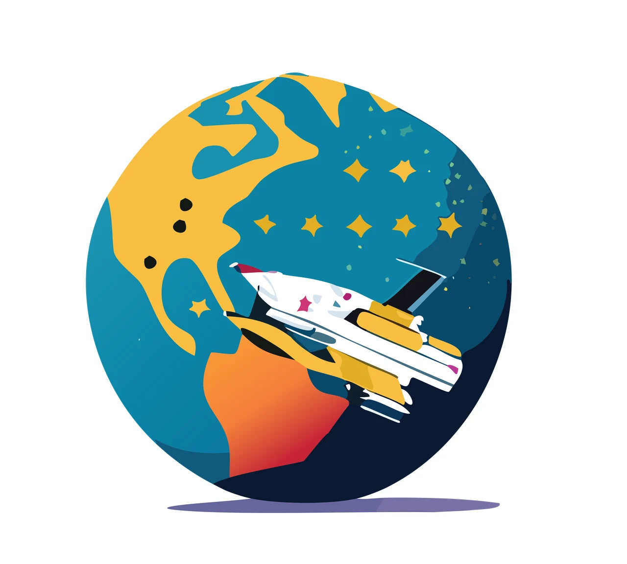 Space Ship Circling Planet Earth orbiting spaceship stars silhouette
