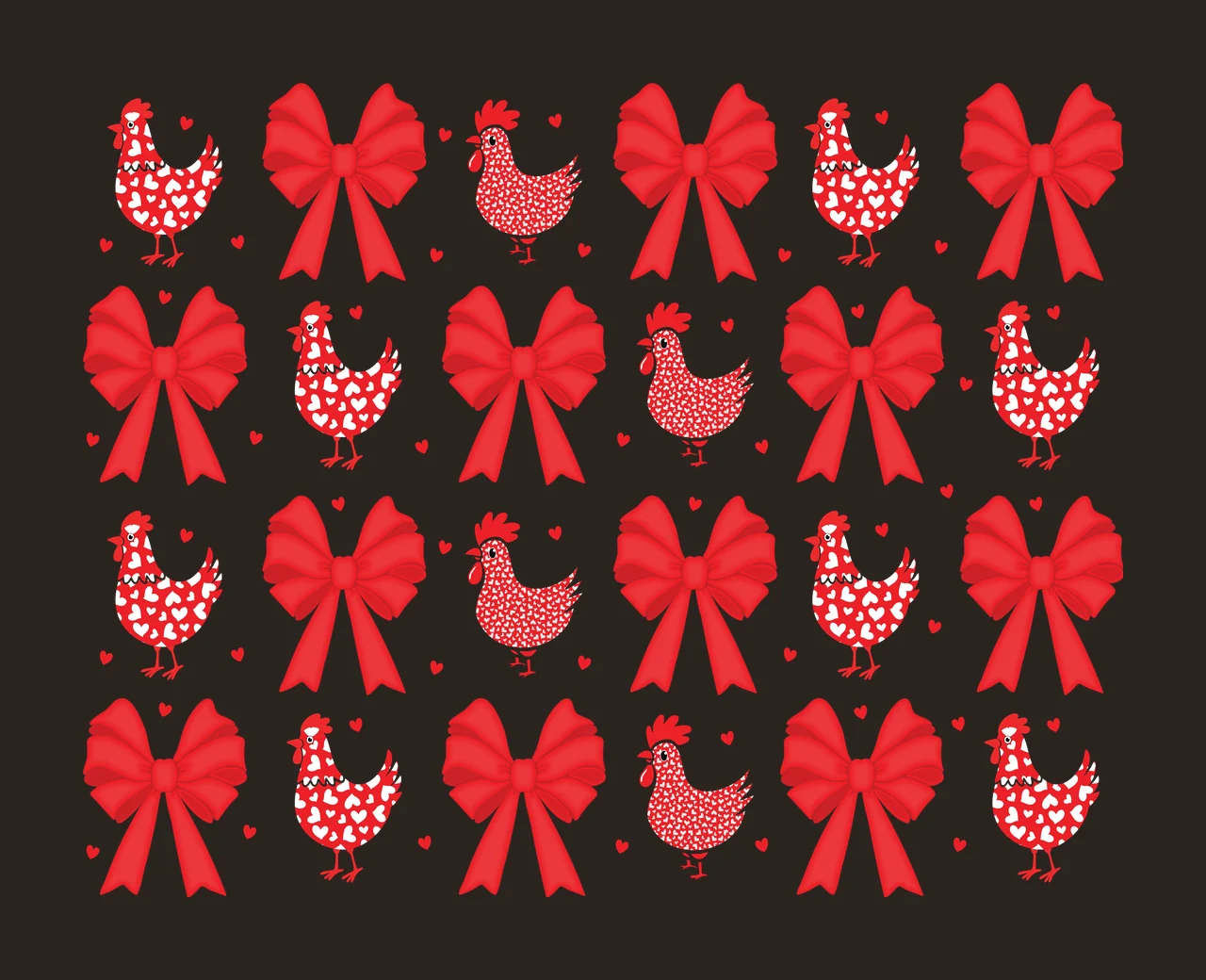Chicken Ribbon Heart Pattern Repeat chickens and ribbons graphic contrast preview thumbnail