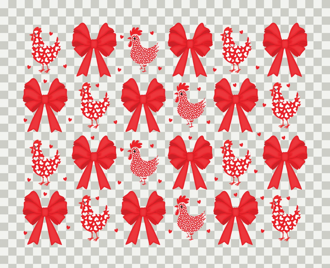 Chicken Ribbon Heart Pattern Repeat chickens and ribbons graphic transparency and detail preview thumbnail