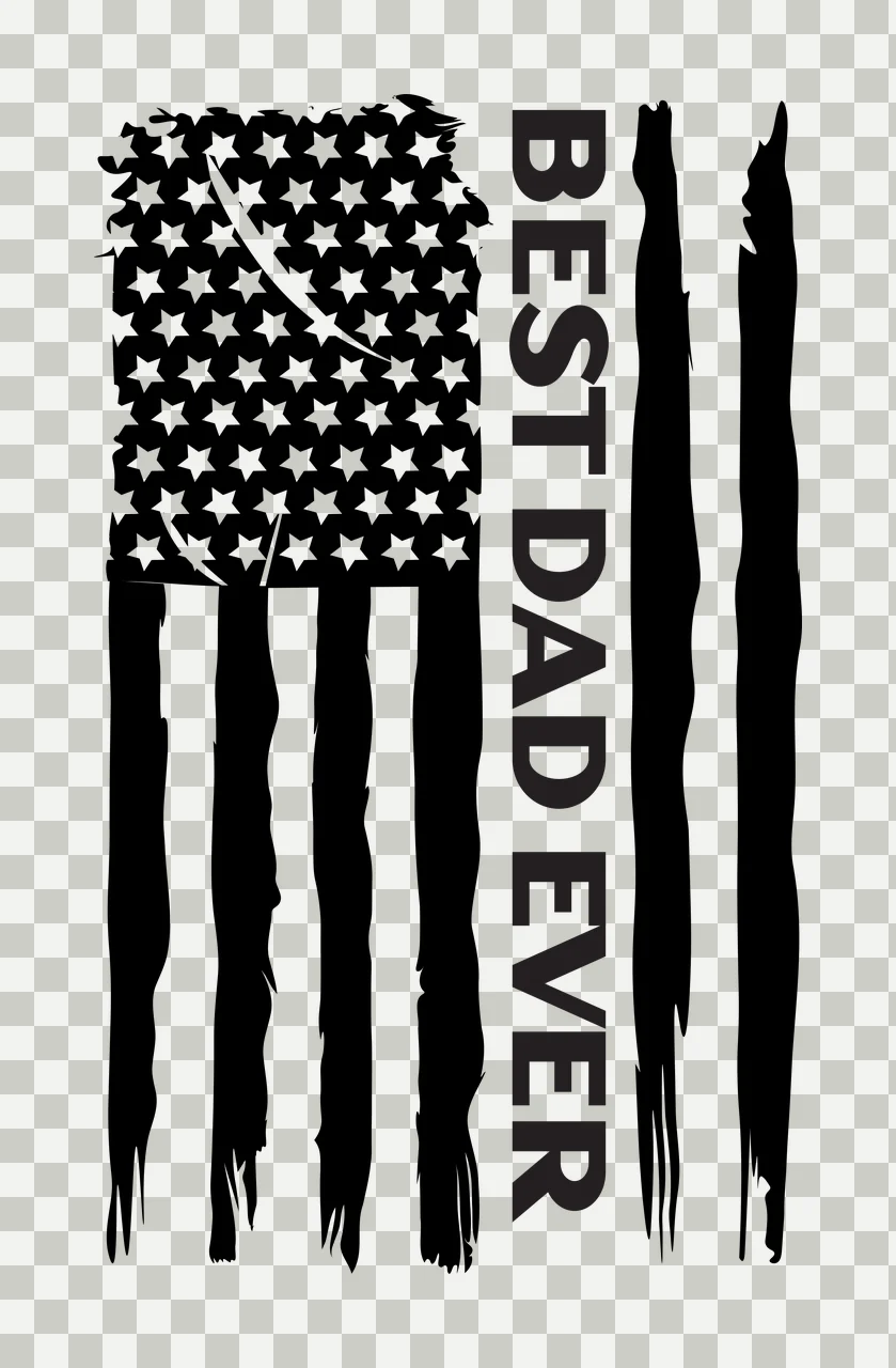 BEST DAD EVER Typography Design with black and white American flag with stars and stripes and vertical text 'BEST DAD EVER' transparency and detail preview thumbnail