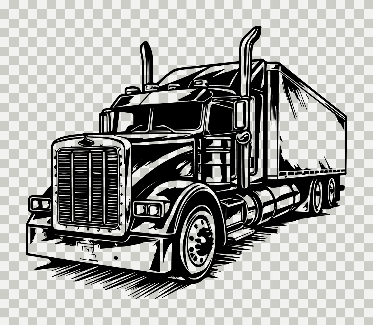 Semi Truck Large Graphic Illustration stationary trailer wheels transparency and detail preview thumbnail