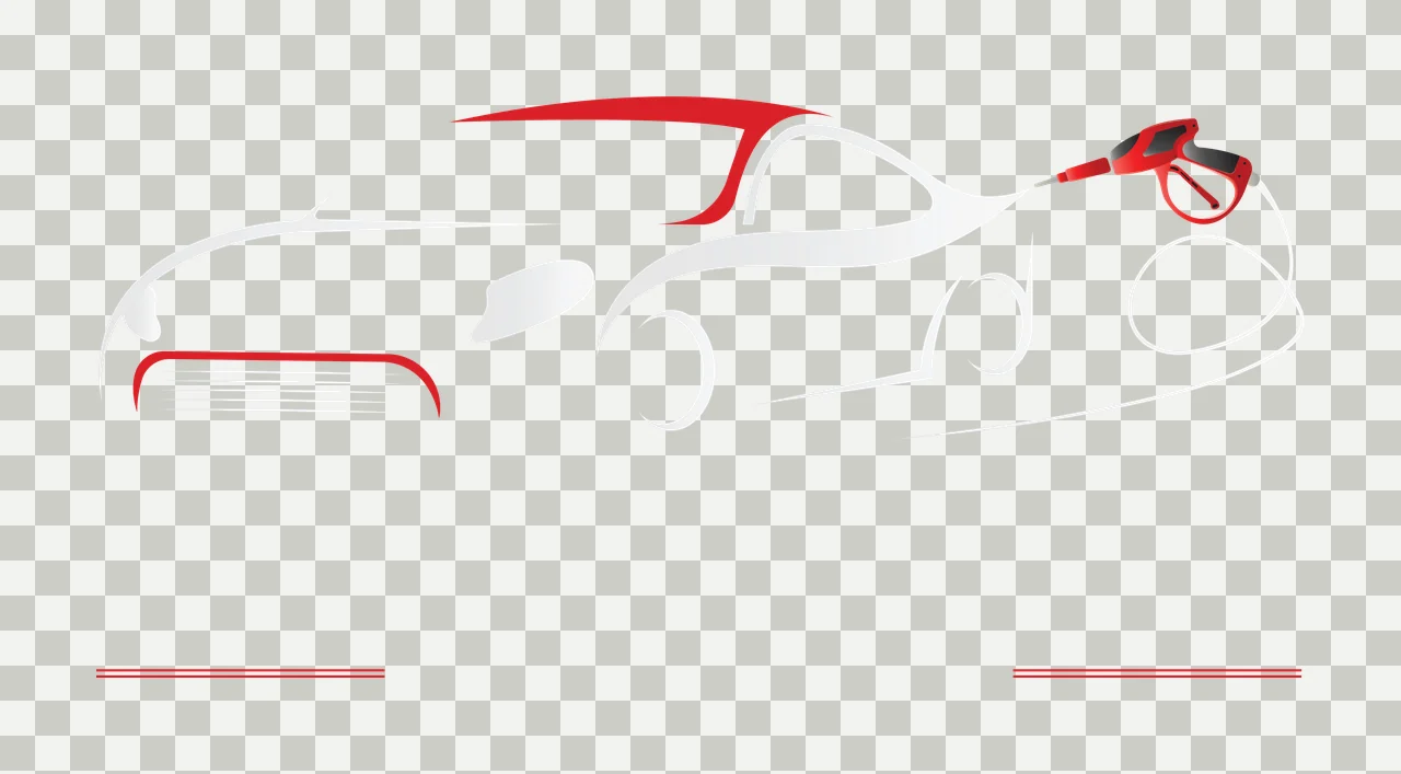 Black Line Drawing Of A Car With Spray washing nozzle hose transparency and detail preview thumbnail