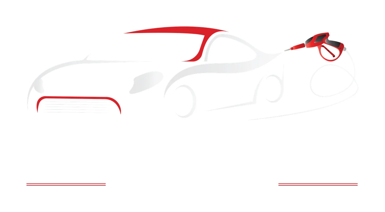 Black Line Drawing Of A Car With Spray washing nozzle hose