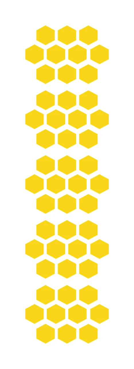 Honeycomb pattern clusters Illustration with yellow hexagons, honeycomb cells, geometric clusters and hive shapes in white