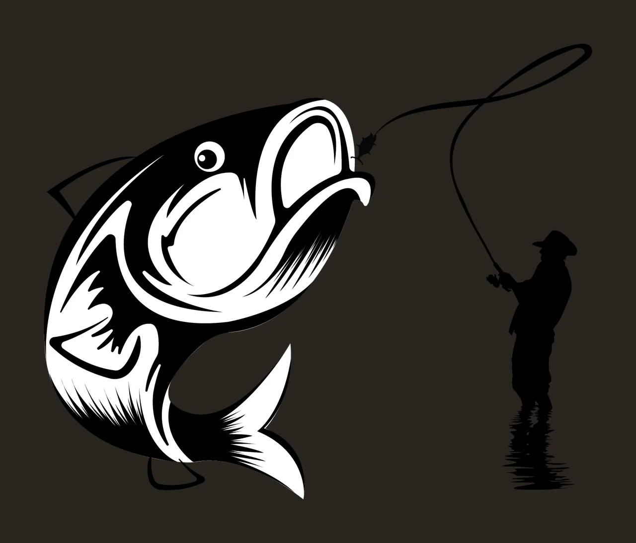 Fisherman Fish Catching Large Silhouette fishing rod water contrast preview thumbnail