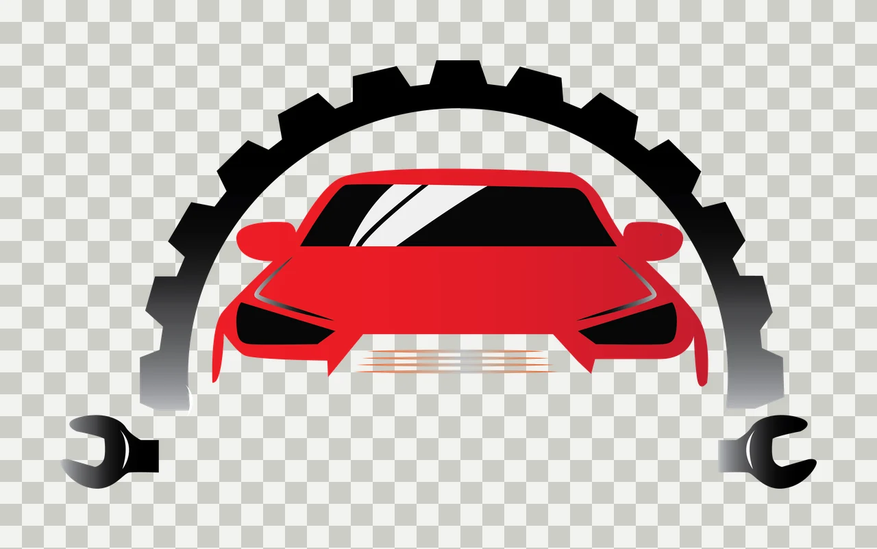 Black Silhouette Of A Car Inside Gear Arch and wrenches emblem transparency and detail preview thumbnail